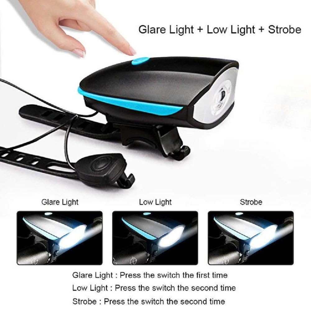 BLACKBELL 2-in-1 USB Rechargeable Bicycle/Bike Horn LED Front Light (3 modes) (Black, Blue)