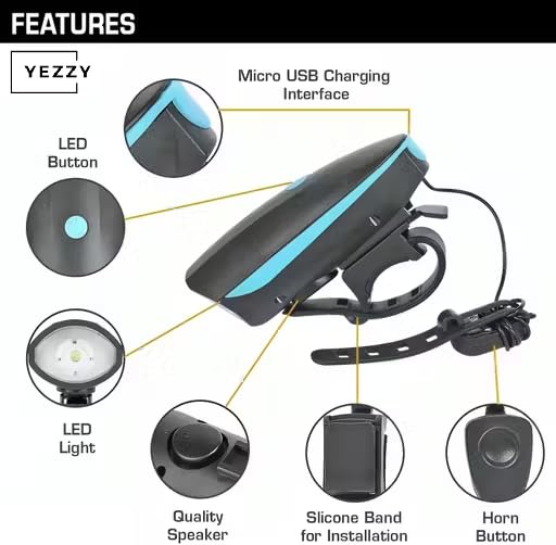 BLACKBELL 2-in-1 USB Rechargeable Bicycle/Bike Horn LED Front Light (3 modes) (Black, Blue)