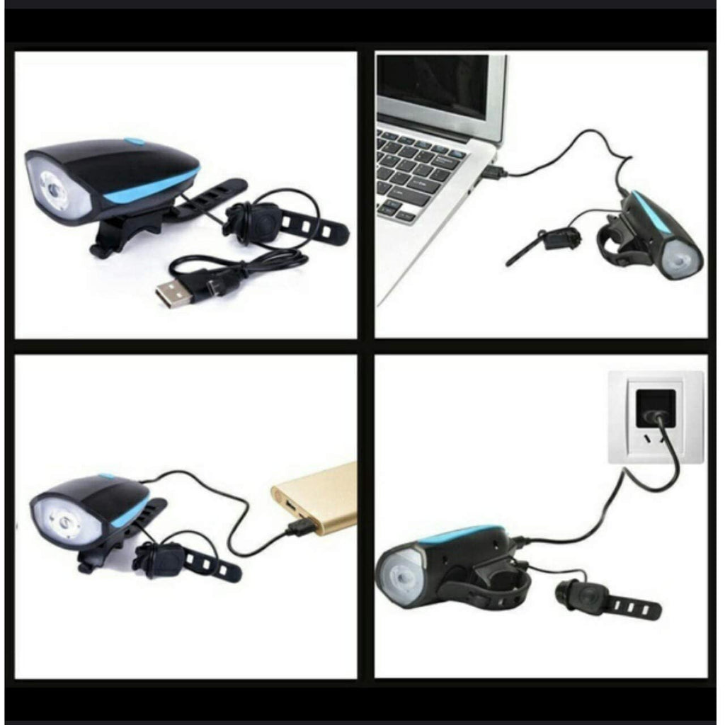 BLACKBELL 2-in-1 USB Rechargeable Bicycle/Bike Horn LED Front Light (3 modes) (Black, Blue)