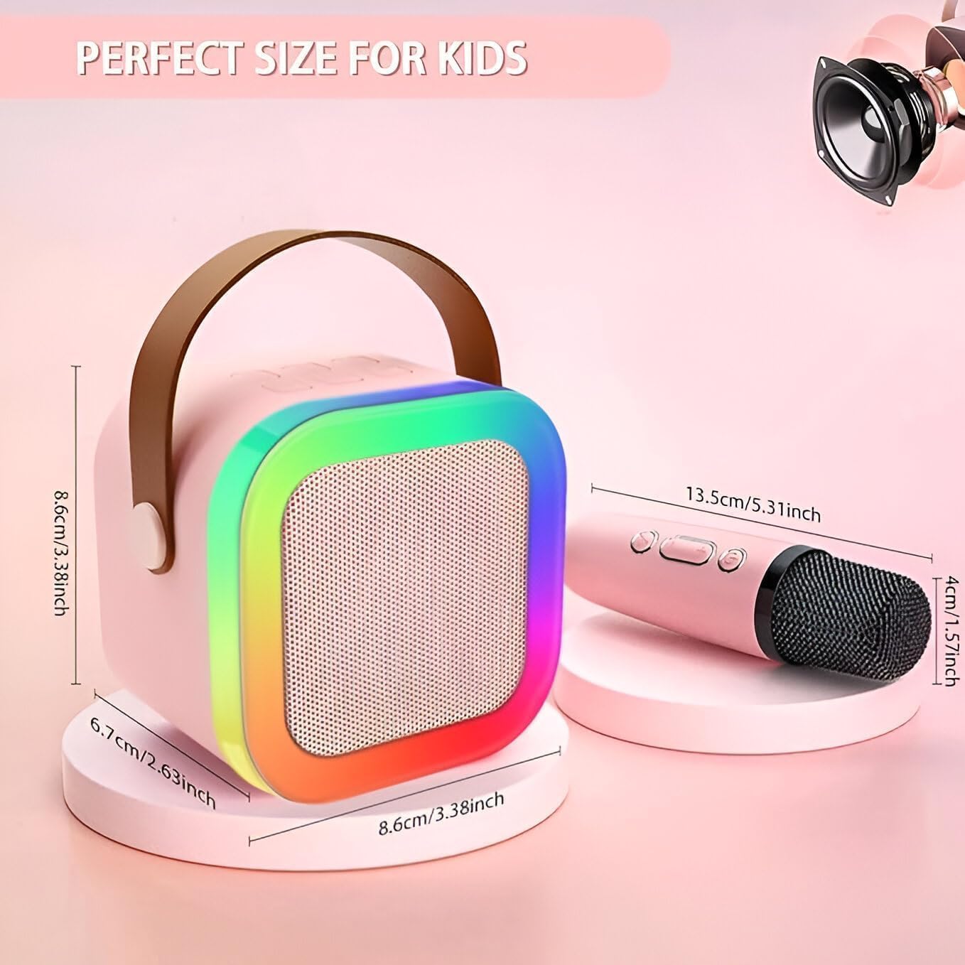 Rechargeable Karaoke Mic with Speaker for Singing | Wireless Mini Portable Bluetooth Speaker with Microphone & LED Lights