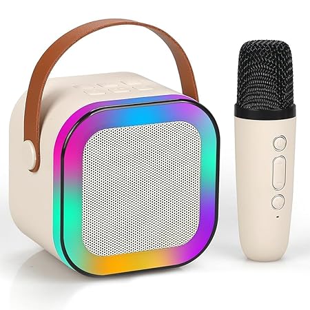 Rechargeable Karaoke Mic with Speaker for Singing | Wireless Mini Portable Bluetooth Speaker with Microphone & LED Lights