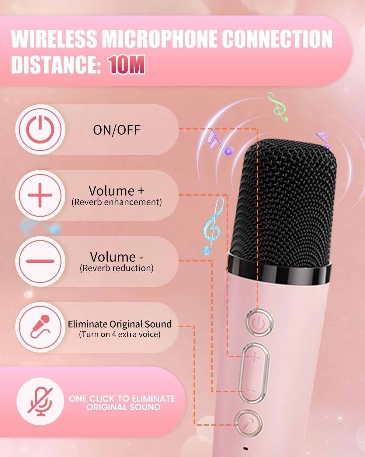 Rechargeable Karaoke Mic with Speaker for Singing | Wireless Mini Portable Bluetooth Speaker with Microphone & LED Lights